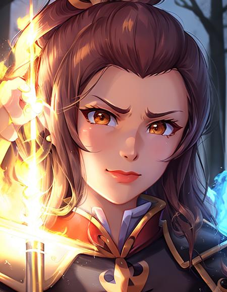 1665721791286-2345560502-portrait, closeup, masterpiece, clean lines, girl, solo, Azula_Shurik-7000, western style art, blue fire light, located in a for.png